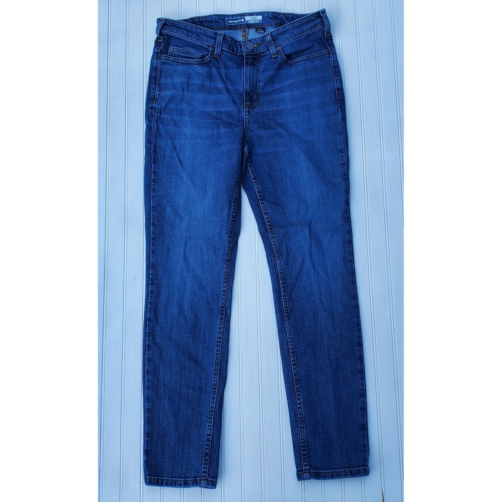 Carhartt Womens Slim Fit Jeans Blue Denim Workwear BD4976-W Size 10 Regular